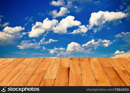 Sky background with with wooden planks