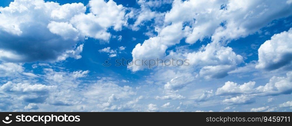 Sky clouds panorama. Blue sky and white clouds background