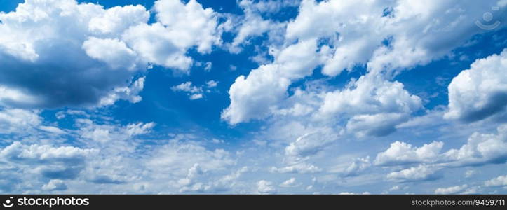 Sky clouds panorama. Blue sky and white clouds background