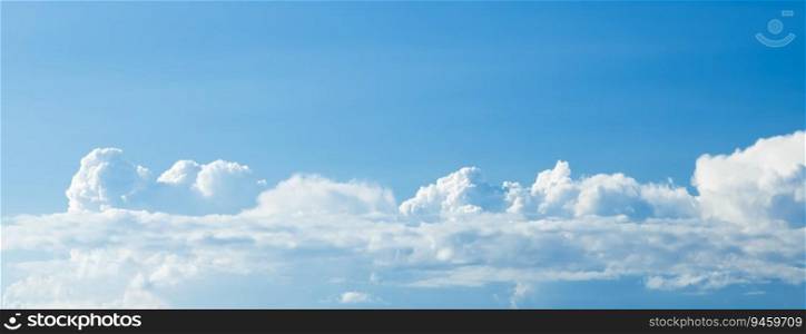 Sky clouds panorama. Blue sky and white clouds background, banner
