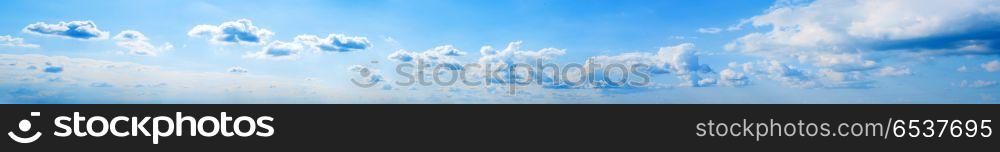 Sky clouds summer panorama. Sky and clouds day summer nature outdoor panorama. Sky clouds summer panorama