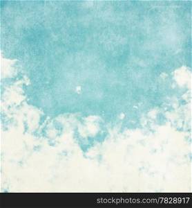 Sky, fog, and clouds on a textured, vintage paper background with grunge stains