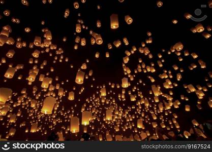 Sky lanterns, Loy Krathong and Yi Peng Festival. Chiang Mai, Thailand.