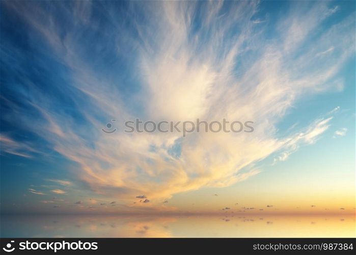 Sky panorama on sunset. Composition of nature.