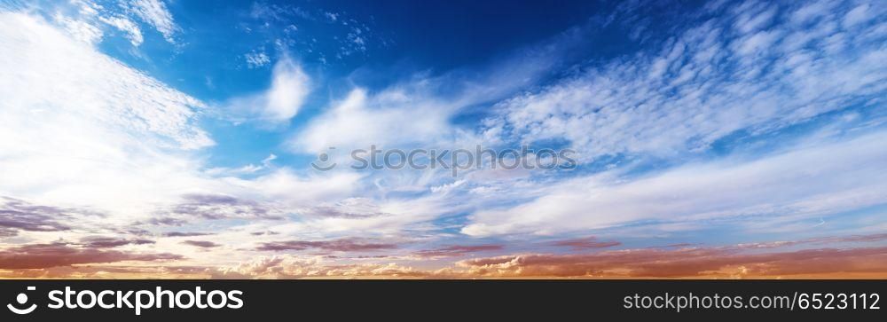 Sky panorama sunrise. Sky panorama sunrise ultramarine colors and beautiful clouds. Sky panorama sunrise