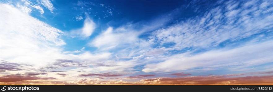 Sky panorama sunrise. Sky panorama sunrise ultramarine colors and beautiful clouds. Sky panorama sunrise