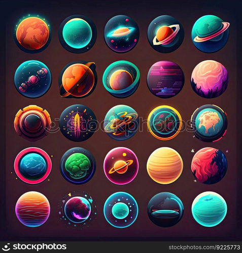 sky planet space galaxy ai generated. world game, system icon, satellite moon sky planet space galaxy illustration. sky planet space galaxy ai generated