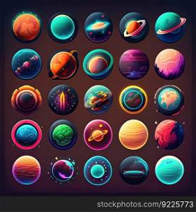 sky planet space galaxy ai generated. world game, system icon, satellite moon sky planet space galaxy illustration. sky planet space galaxy ai generated