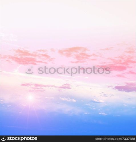 Sky sunrise air clouds panorama. Art summer background. Sky sunrise air clouds panorama