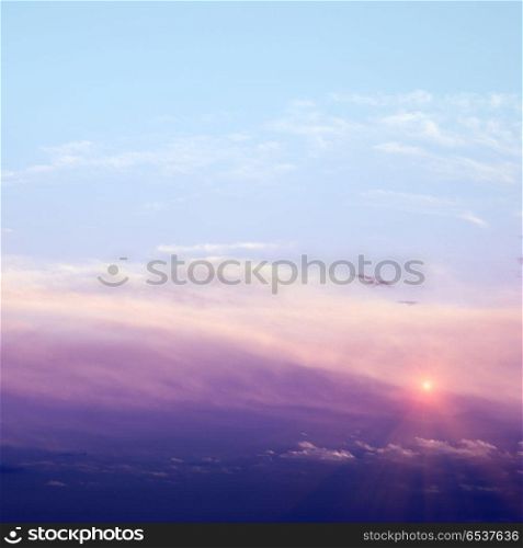 Sky sunrise air clouds panorama. Sky sunrise air clouds panorama. Art summer background. Sky sunrise air clouds panorama
