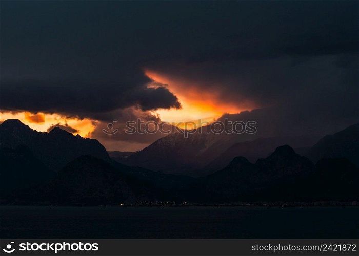 Sky view at sunset time in Antalya. red sunset