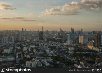 Sky view of Bangkok with skyscrapers in the business district in Bangkok, Thailand Suitable for making background images