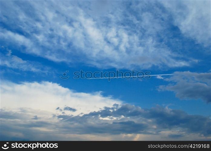 sky with a trace of the aircraft
