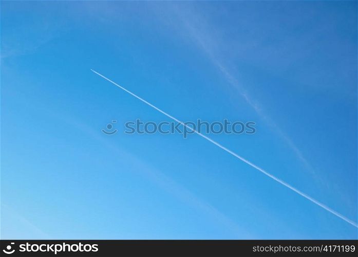 Sky with airplane track can be used for background