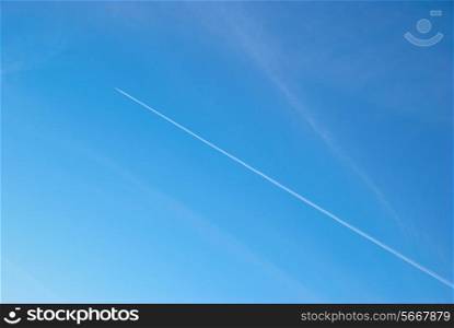 Sky with airplane track can be used for background