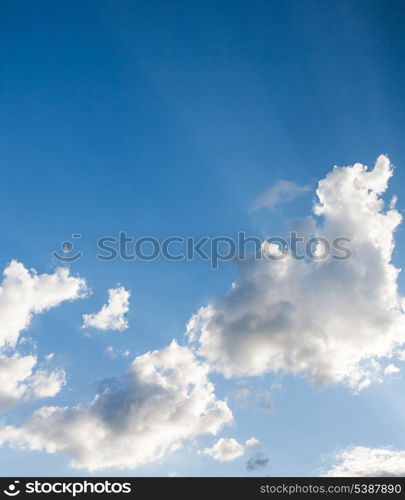 Sky with copyspace. Beautiful sparse clouds in the blue sky