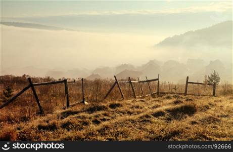 sky with fog over countryside at autumn