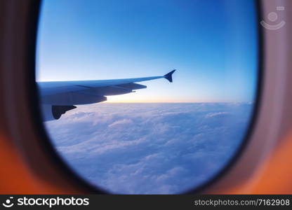 sky with sunset from the airplane window