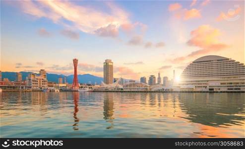 Skyline and Port of Kobe in Japan at sunrise