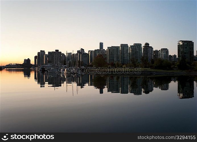 Skyline at dusk in Vancouver, British Columbia, Canada