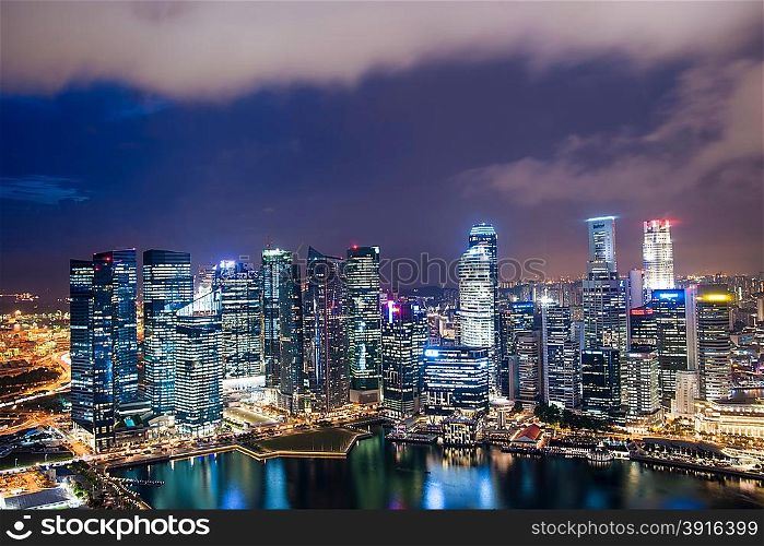 Skyline, at night, Singapore