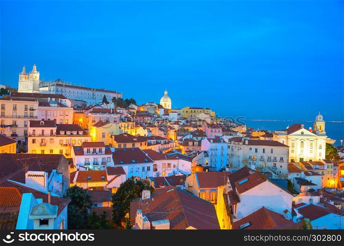 Skyline of Alfama - Lisbon Old Town at twilight, Portugal