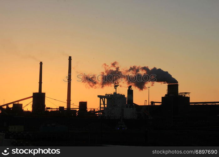 Skyline of an industrial area during sunset