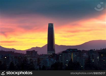 Skyline of apartment buildings in the wealthy district of Las Condes in Santiago de Chile