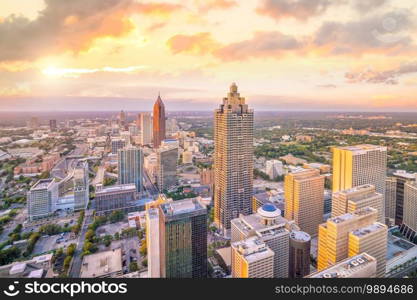 Skyline of Atlanta city at sunset in Georgia, USA