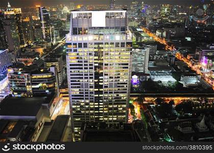 Skyline of Bangkok at night. Aerial view. Thailand