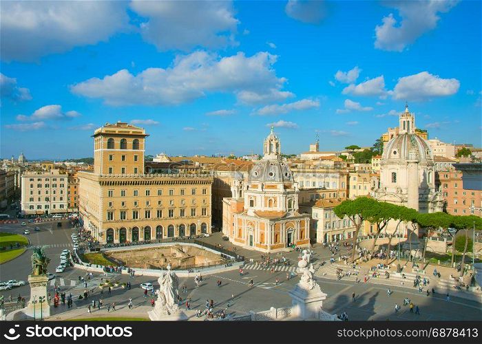Skyline of beautiful Rome Old Town at sunset. Italy