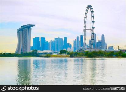 Skyline of beautiful Singapore reflecting in a river