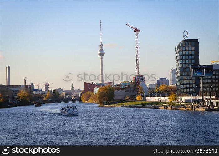 Skyline of Berlin with tv-tower and river Spree