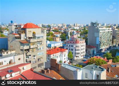 Skyline of Bucharest in a bright sunny day. Romania