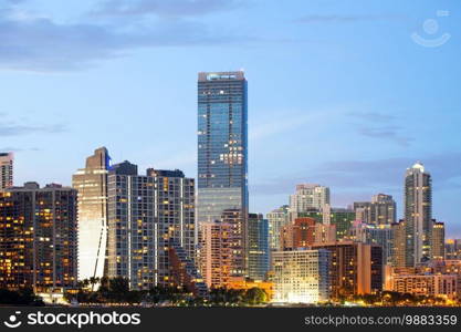 Skyline of buildings at Brickell District, Miami, Florida, USA