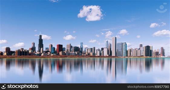 Skyline of Chicago city with reflection, illinois. USA