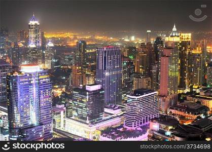 Skyline of colorful Bangkok at night. Thailand