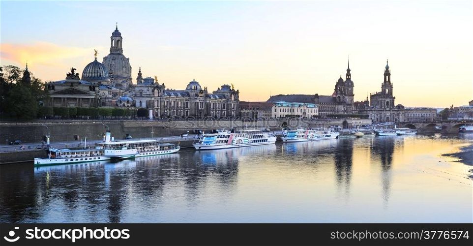 Skyline of Dresden in the colorful sunset. Germany