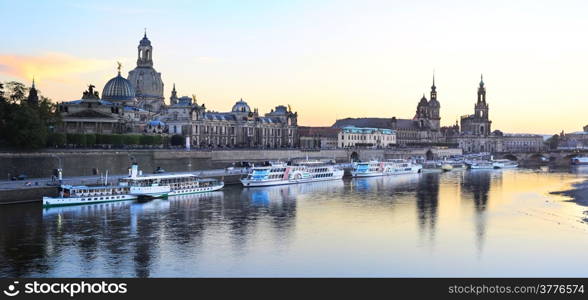 Skyline of Dresden in the colorful sunset. Germany