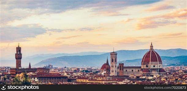 Skyline of Florence, ancient city in Italy. Saint Mary of the Flowers Cathedral, Cattedrale di Santa Maria del Fiore, Firenze.. Skyline of ancient city of Florence, Italy.