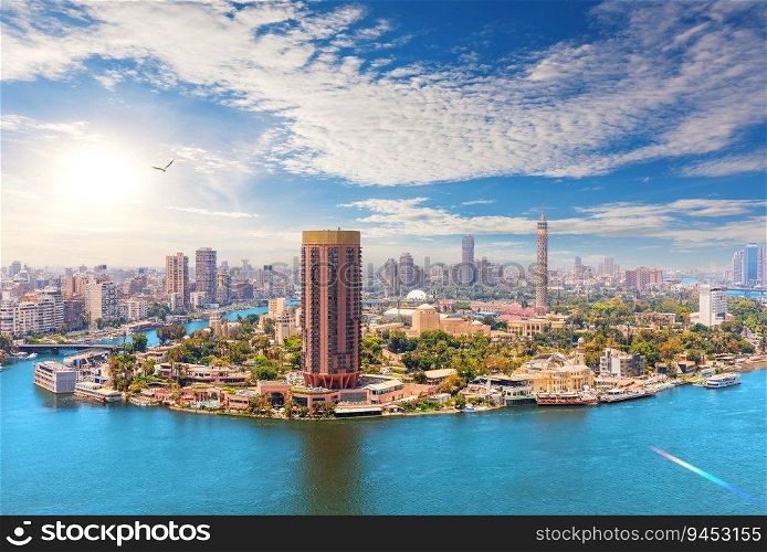 Skyline of Gezira island, elite district of Cairo, Egypt.