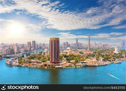 Skyline of Gezira island, elite district of Cairo, Egypt.