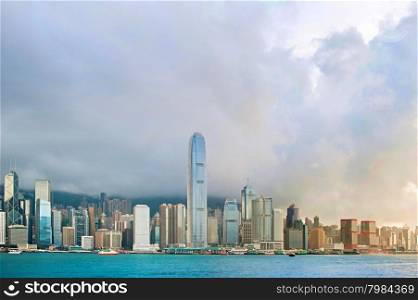 Skyline of Hong Kong island at sunset