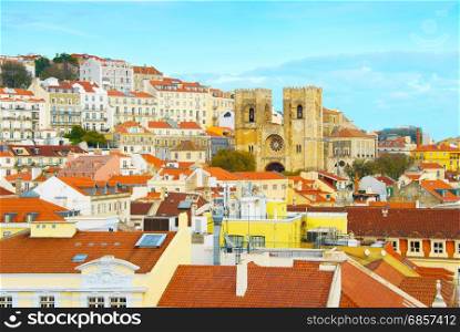 Skyline of Lisbon with famous Lisbon Cathedral. Portugal