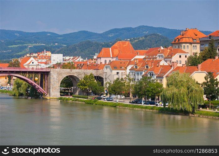Skyline of Maribor city in the sunny day, Slovenia