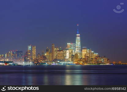 Skyline of New York City at night, USA