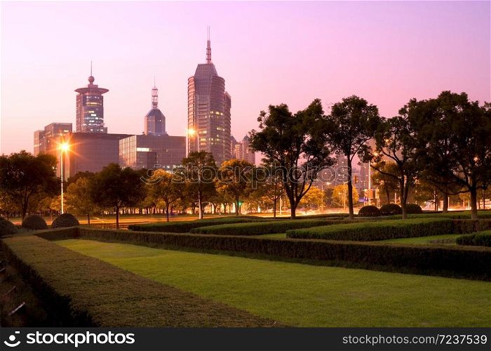 Skyline of office buildings at Century Avenue, Pudong, Shanghai, China, Asia