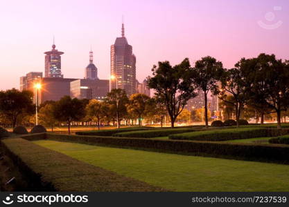 Skyline of office buildings at Century Avenue, Pudong, Shanghai, China, Asia