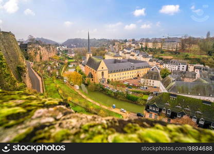 Skyline of old town Luxembourg City from top view  in Luxembourg