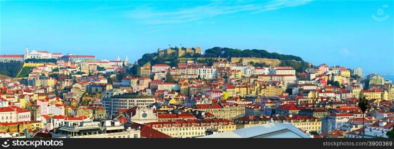 Skyline of Old Town of Lisbon at sunet. Portugal